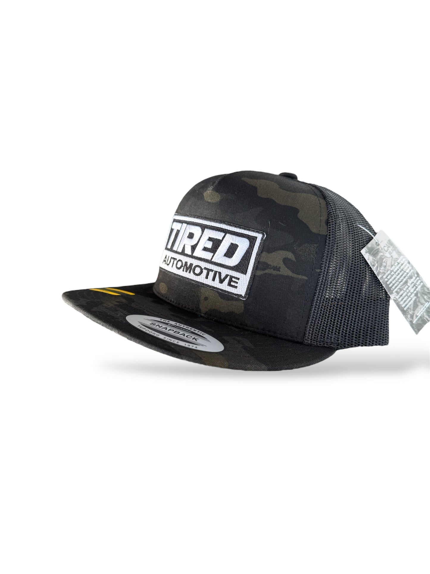 TIRED AUTOMOTIVE CAMO SNAPBACK HAT