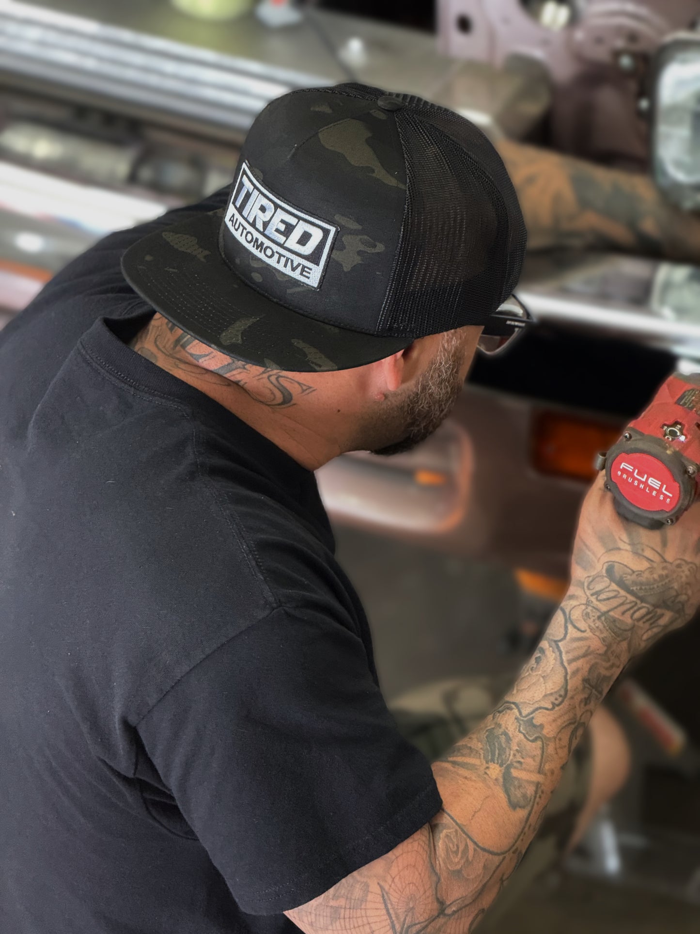 TIRED AUTOMOTIVE CAMO SNAPBACK HAT