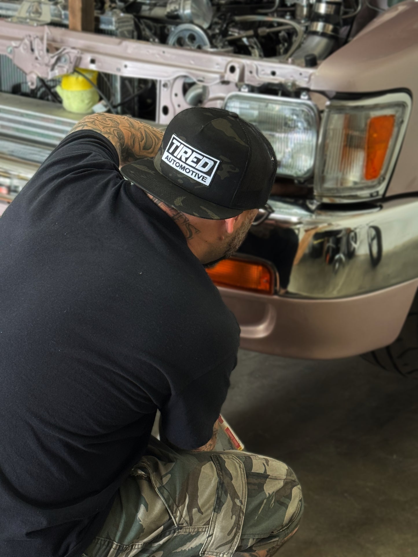TIRED AUTOMOTIVE CAMO SNAPBACK HAT